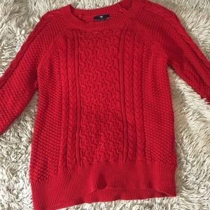 red cable sweater